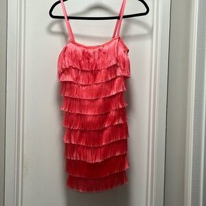 Nashville fringe mini dress coral color